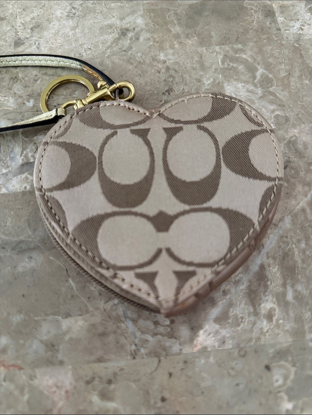 Coach Beige Signature Heart Coin Case Keychain with Blue, Pink & Yellow Accents - Picture 2 of 11